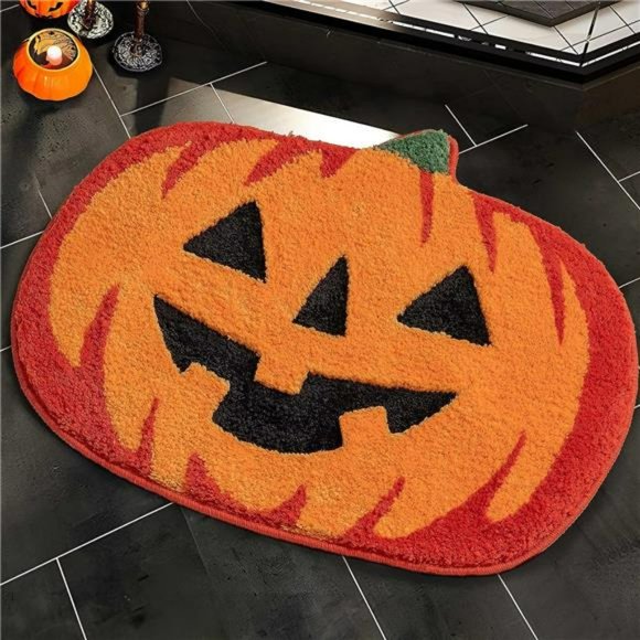 Halloween Bathroom Decor Fall Pumpkin Bathroom Rugs Non Slip Washable , Orange - Picture 1 of 6